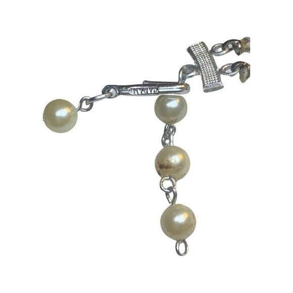 Japan Yellow Crackle Beaded Graduated Faux Pearl 2 Tier Silver Tone Necklace 16” - Picture 13 of 14